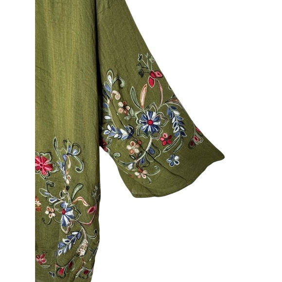 Three Bird Nest Womens Green Floral Embroidered Kimono OS Boho Indie Festival - Picture 3 of 12